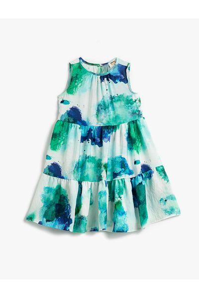 Koton Gemustertes grünes langes Kinderkleid 3skg80066aw