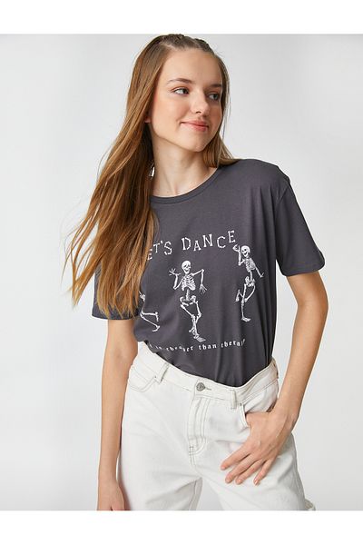 Koton Slogan Printed T-Shirt Crew Neck Short Sleeve