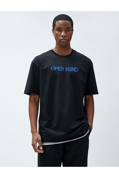 Koton Oversize T-Shirt Slogan Printed Crew Neck Cotton