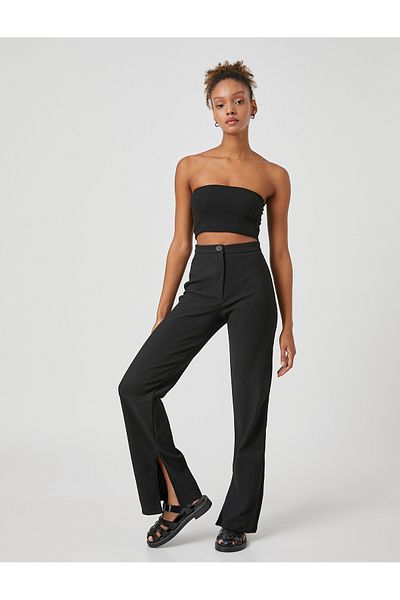 Koton Hose mit spanischem Bein und Kordelzug und hoher Taille – Schlitz