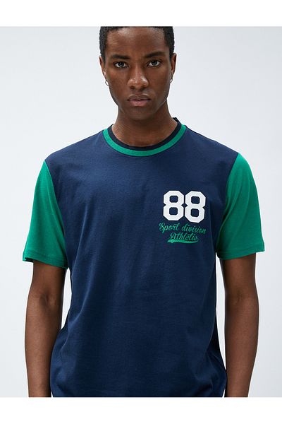 Koton College T-shirt με στάμπα με λαιμόκοψη, κοντό μανίκι, βαμβακερό