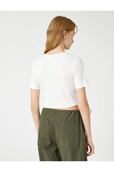 Koton Crop Tričko s krátkým rukávem Korzet Crew Neck Slim Cut