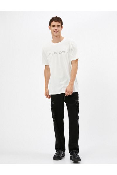 Koton Crew Neck Slogan Printed Cotton T-Shirt
