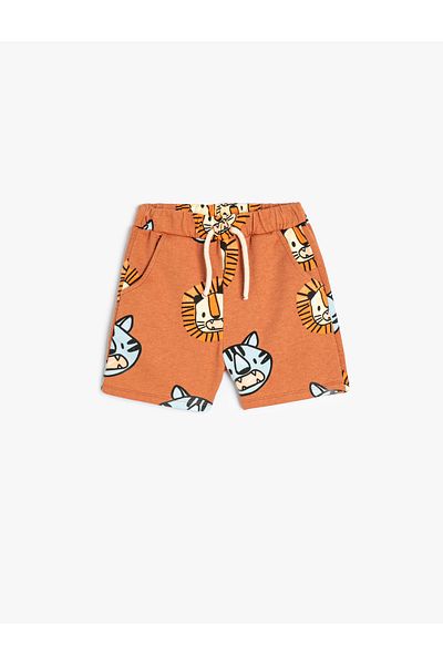 Koton Shorts Cotton Tie Waist Lion Printed Pocket