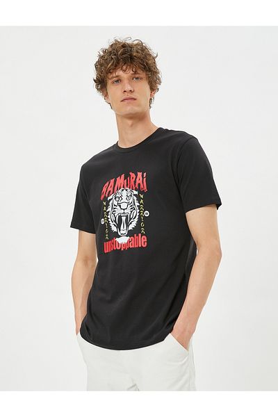 Koton Μπλουζάκι Far East Printed Crew Neck Slim Fit Cotton
