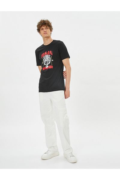 Koton Μπλουζάκι Far East Printed Crew Neck Slim Fit Cotton