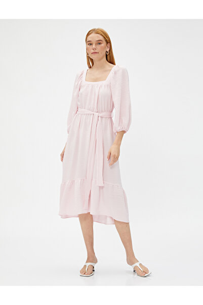 Koton Midi Katlı Elbise Kemerli Kısa Kollu