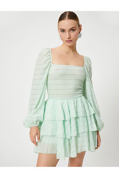 Koton Mehrstufiges Minikleid mit Ballonärmeln