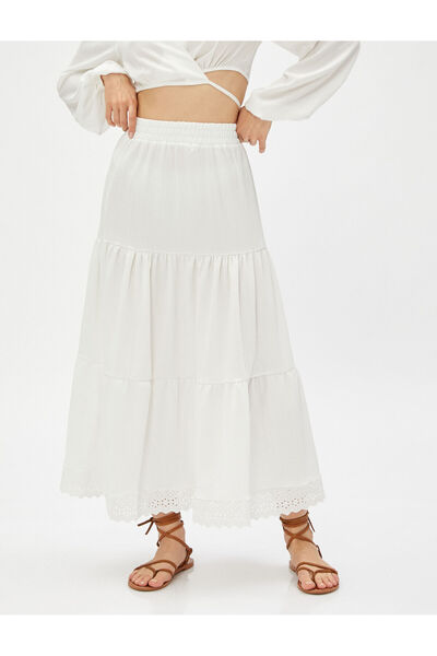 Koton Detaillierter Midirock mit Muschelmuster und mehrlagiger, elastischer Taille