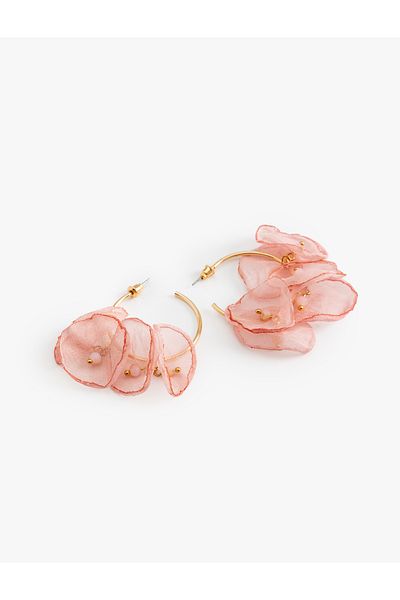 Koton Steel Mixed Volume Flower Pattern Hoop Earrings