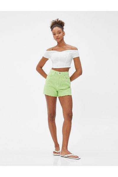 Koton Crop T-Shirt Off Shoulder Corset Detailed Sweetheart Neckline
