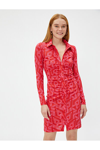 Koton Rochie cămașă mini cu mânecă lungă, slim fit