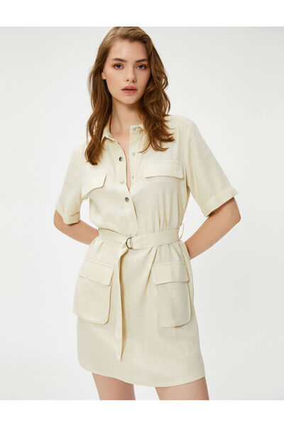 Koton Mini rochie Safari guler cămașă in cu buzunare