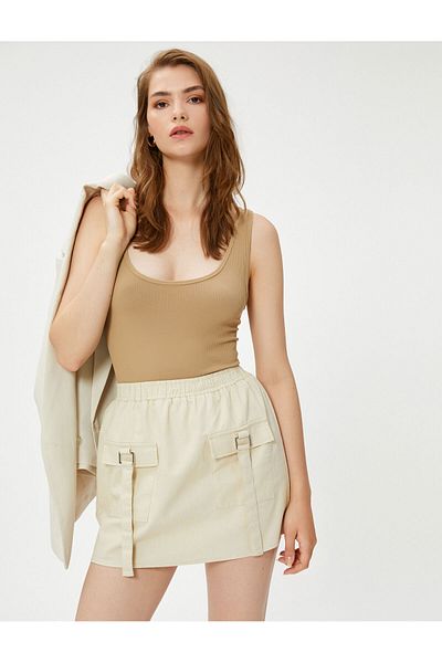 Koton Linen Mini Skirt with Cargo Pocket