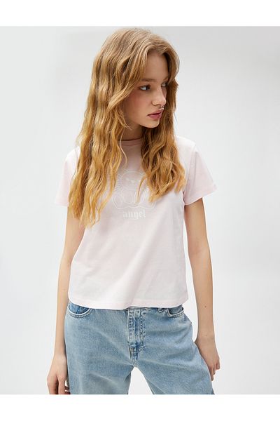 Koton Crew Neck Slogan Printed Cotton T-Shirt
