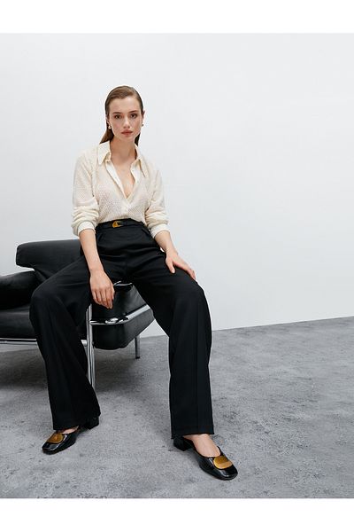 Koton Wide Leg Trousers Belted Ribbed