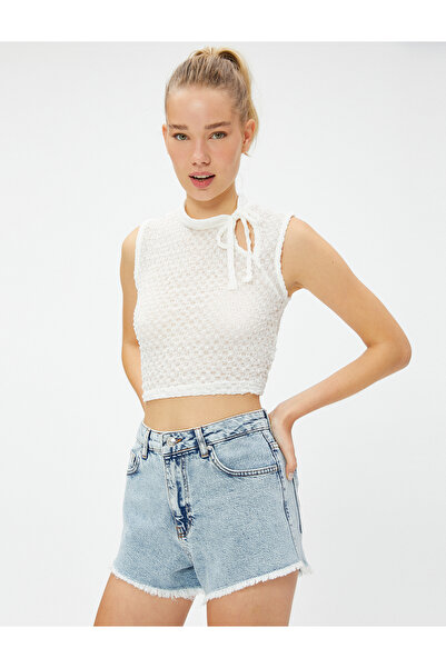 Koton Crop-Tanktop mit Fenster, detailliert gebunden, strukturiert