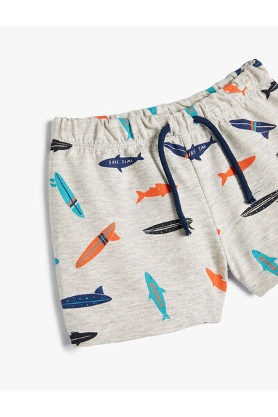Koton Şort Beli Bağlamalı Köpek Balığı Baskılı