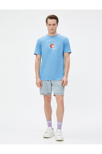 Koton Szlogen nyomott póló Crew Neck Slim Fit pamut