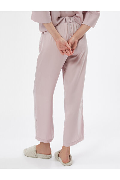 Koton Satin Pajama Bottoms with Lace Waist and Pocket Detail
