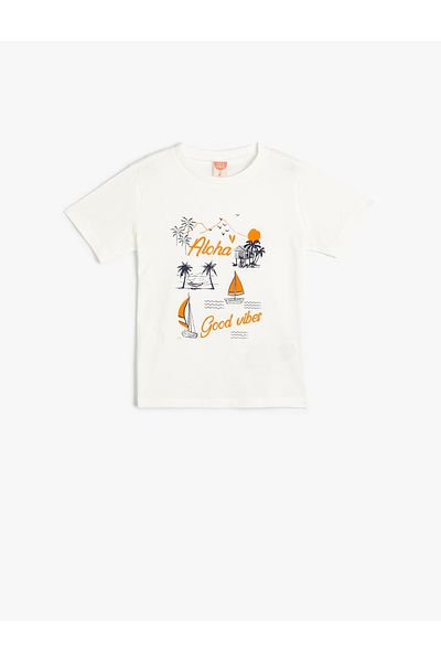 Koton Summer Cotton Short Sleeve Crew Neck T-Shirt