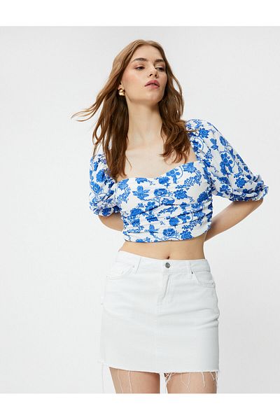 Koton Crop Μπλούζα Sweetheart λαιμόκοψη
