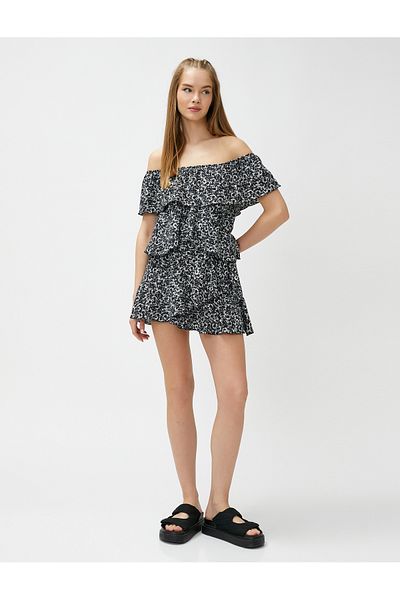 Koton Floral Mini Jumpsuit Off Shoulder Flounce Ruffle