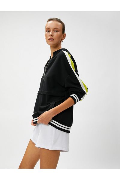 Koton Hooded Sweatshirt Half Zipper Garnished