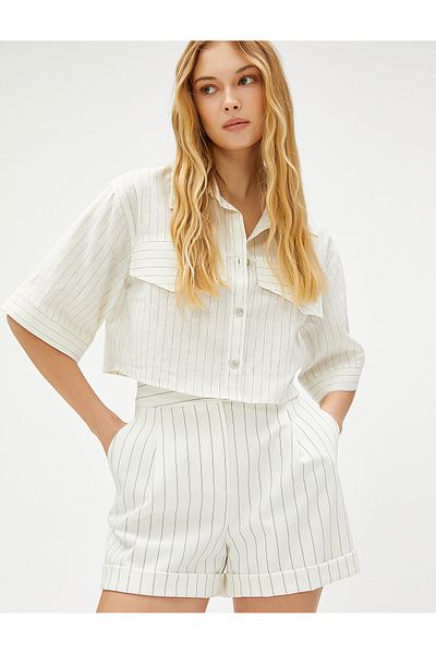 Koton Oversize Crop πουκάμισο με λεπτομέρεια στην τσέπη