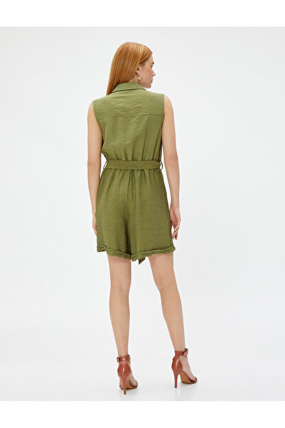 Koton Sleeveless Jumpsuit with Shorts Pocket Detailed Shirt Collar