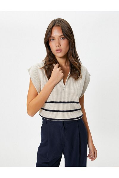 Koton Oversize Sweater Half Zipper High Collar Knitted