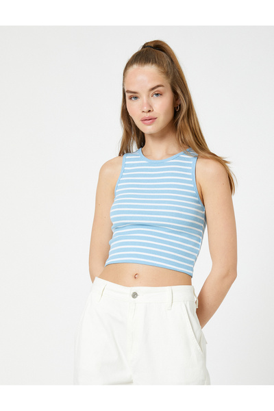Koton Crop Ribbed Athlete Halter Neck Piping Detailed