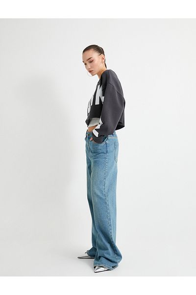 Koton Pantaloni din denim cu picior largi, talie normală - potrivire lejeră