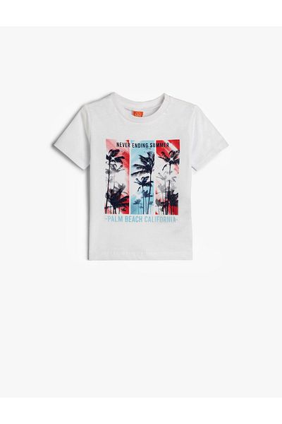 Koton T-Shirt Crew Neck Short Sleeve Palm Tree Printed Cotton