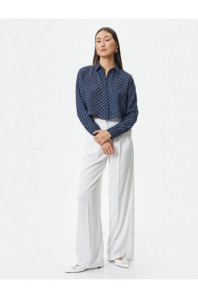 Koton Crop Shirt Long Sleeve Button Printed