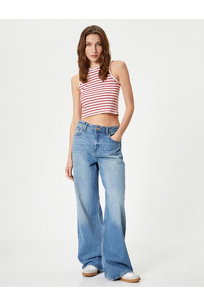 Koton Geripptes Crop-Tanktop mit Neckholder-Kragen