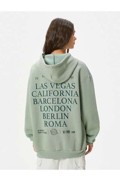 Koton Φούτερ με κουκούλα πίσω με στάμπα και άνετη εφαρμογή μακριά μανίκια