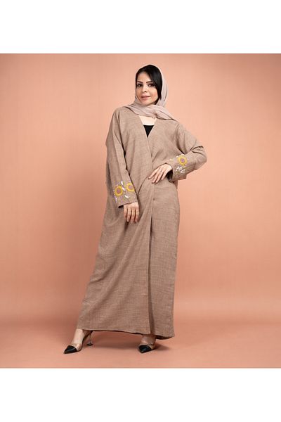 IKKXA Handwork Embroidery Emirati Abaya AIK5064 Brown