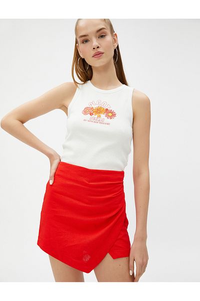 Koton Mini Short Skirt Draped Slit Linen Blend