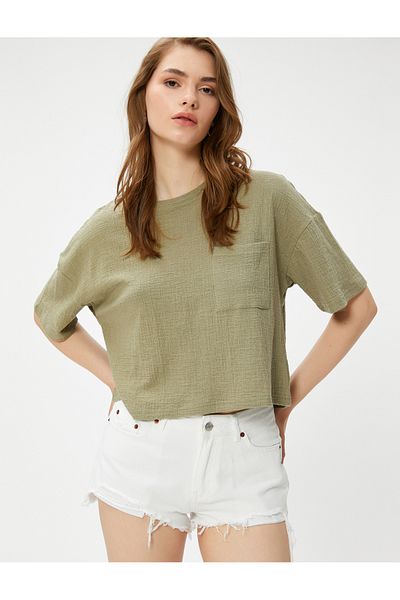 Koton Tričko Crop Crew Kapsa na krku Detailní mušelín