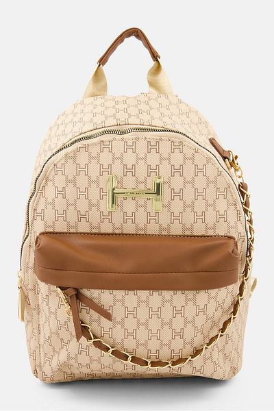 Halston Women Allover Print Backpack 27 L x 11 W x 32 H cm, Brown Combo