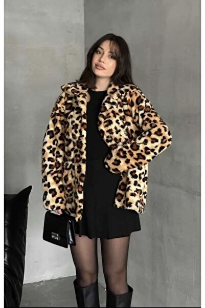 EDZ سترة نسائية من القطيفة من Welsoft بطبعة جلد الفهد - كاجوال عصري مع جيوب و...