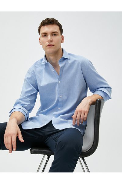 Koton Πουκάμισο Slim Fit Μακρυμάνικο Χωρίς Τσέπη Βαμβακερό Μη Σιδερένιο