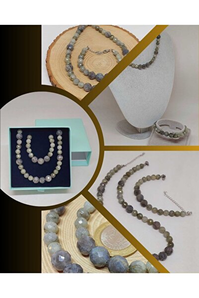 Yasamtohumu Set de colier și brățări din piatră de labradorit din seria Shini...