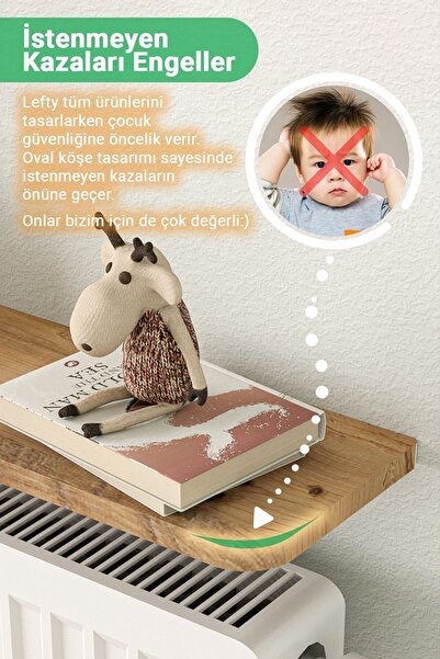 lefty Petek Üstü Uçan Raf Dresuar Kalorifer Peteği Rafı Kitaplık 60 X 18 Cm Atlantik Çam Oval Kesim