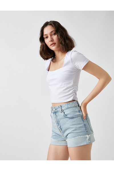 Koton Cotton Square Neck Short Sleeve T-Shirt