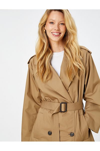 Koton Midi Belted Trench Coat - Pocket Detail and Buttons