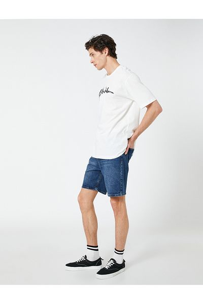 Koton Oversize džínsové šortky z bavlny s detailným zapínaním na gombíky