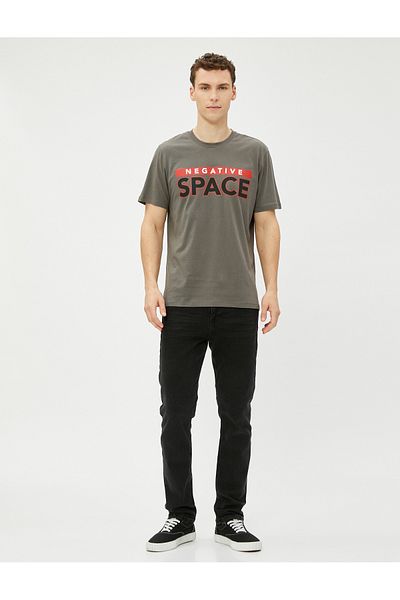 Koton Tricou imprimat cu slogan, cu gât rotund, cu mânecă scurtă din bumbac