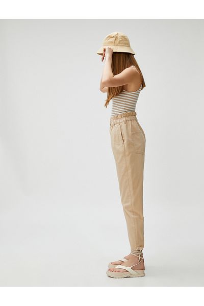 Koton Carrot Trousers Elastic Waist High Waist Pocket Cotton